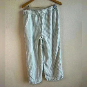 Loft wide leg green white strip linen pants